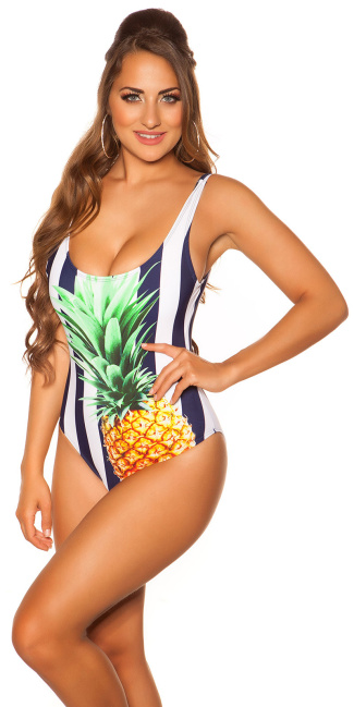 Trendy swimsuit with pineapple print padded Navy